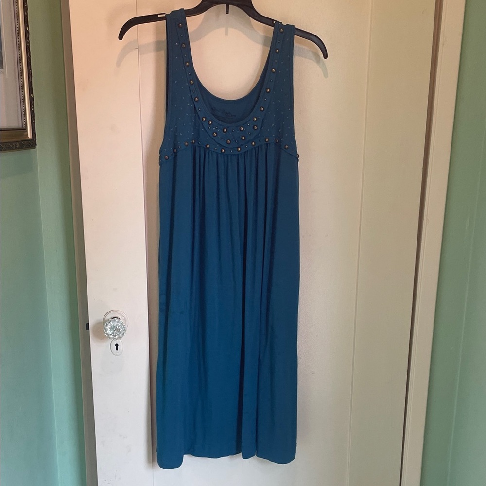 Blue Sleeveless Dress with Studded Detail